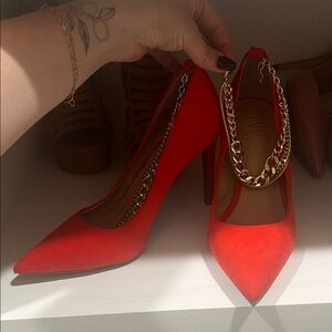 INC International Concepts Red Heels with Gold Chain